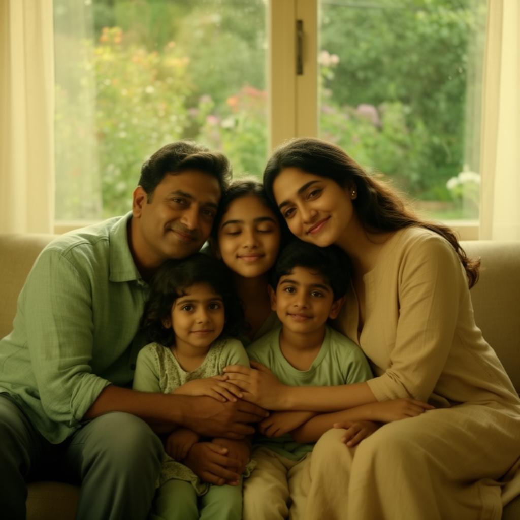 A peaceful family enjoying calm time together at home